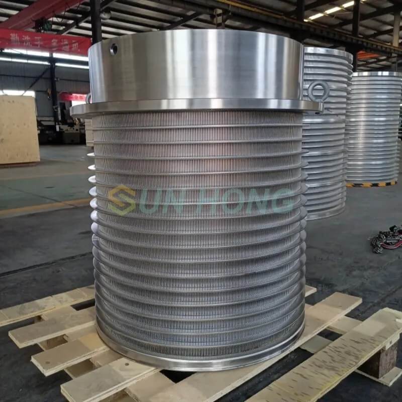 Bakul skrin slotted untuk pulping
